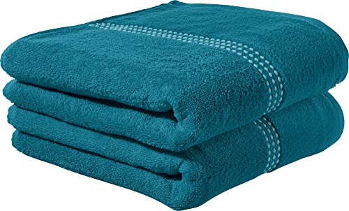 Erwin Müller Walk-Frottier Duschtuch 2er-Pack Mannheim Uni Petrol Größe 70x140 cm - schnell trocknend und extra saugstark, praktisch durch beidseitige Schlaufen, 100% Baumwolle