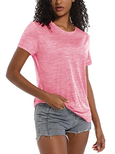 Tacvasen Womens Tee Short Sleeve Shirt Shirts Athletic Tops For Women Lightweight Workout T-Shirts, Pink, L #TOP7