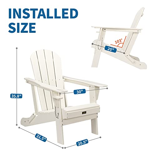 Vingli Plastic Adirondack Chair Set Of 2 With Ottoman And Fire Pit Ring Set, Waterproof Hdpe Material Chairs (White), 30'' Inner 36'' Outer Galvanized Fire Ring For Outdoor, Backyard #TOP2