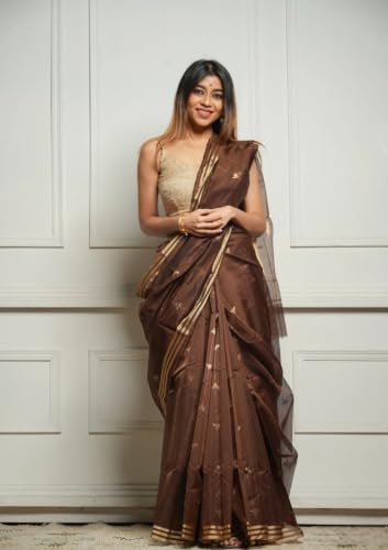 Image of Flosive inchWomen's Premium Pure Cotton Silk Saree with Golden Zari Border and Butti Work | Traditional Handloom Style Saree for Festive & Office Wear