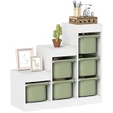 AIYAPLAY Meuble de Rangement pour Jouets avec 6 bacs Amovibles 3 Niveaux, Rangement de Jouets pour Enfants Nettoyage Facile, pour Les 3 8 Ans, Vert