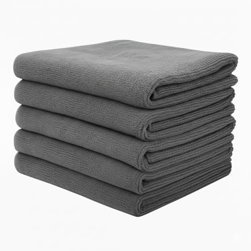 Shynova Microfiber Cloth - 5 pcs - 40x40 cms - 340 GSM Grey! Thick Lint & Streak-Free Multipurpose Cloths - Automotive Microfibre Towels for Car Bike Cleaning Polishing Washing & Detailing