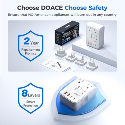 DOACE 220V to 110V Converter for European Travel - 350W Cordless Voltage Converter US to Europe, Power Converter Adapter Combo with PD Chargers for Hair Straightener Shaver Toothbrush Laptop Phone - Thumbnail 7