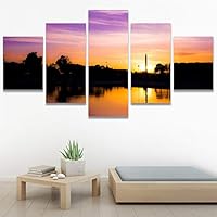 SIGNWIN 5 Panel Canvas Wall Art Sunset in The Mountains for Home Decorations Ready to Hang - 60