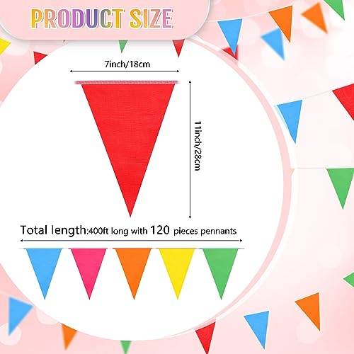 Image of Preboun 400 ft Solid Pennant Banner Flags 240 Pcs String Hanging DIY Triangle Bunting Bulk Garland for Grand Opening Carnival Birthday Party Decoration Outdoor(Multicolor)