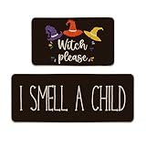 Artoid Mode Black Witch Pleas Halloween Decorative Kitchen Mats Set of 2, Seasonal Low-Profile Floor