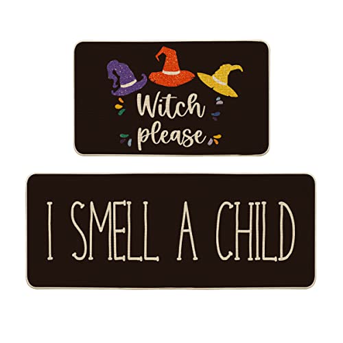 Artoid Mode Black Witch Pleas Halloween Decorative Kitchen Mats Set Of 2, Seasonal Low-Profile Floor Mat 17X29 And 17X47 Inch #TOP5