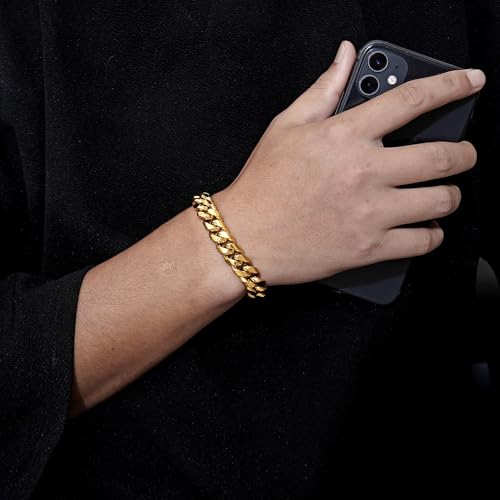 14K Gold Hip-Hop Men's Bracelet with 12mm Cuban Chain, Real Gold Inlaid Moissanite, Flip Clasp, Luxurious and Stylish4