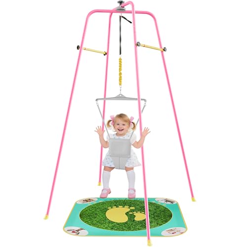 EL&IT·Wings Baby Jumper with Stand, Height-Adjustable Baby Jumpers and Bouncers, Baby Exerciser Suitable for 6-24 Months,Wise Gift Choice for Infant & Toddler (Soft Rug Include) (Peach, Standard)