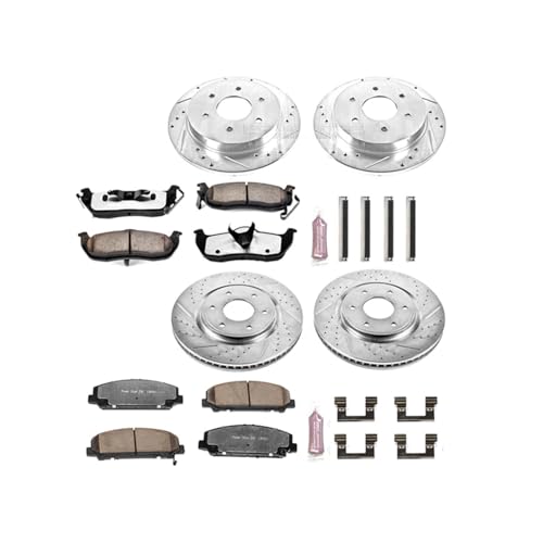 Image of PowerStop Front & Rear Brake Kit For Infiniti QX56 2006-07 | Nissan Armada 2006-07 - Truck & Tow Carbon Fiber Ceramic Brake Pads + Drilled & Slotted Rotors Upgrade, K2804-36