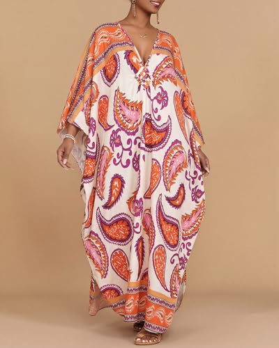 Image of Bsubseach Moo Moos for Women Batwing Sleeve Kaftan Dresses with Pockets