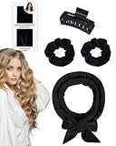 HUVZOR Rizos sin calor, Rulos de Terciopelo para la Noche con Gorro de Dormir, set de Peinado DIY con 2 Cintas y pinzas para el pelo, Rulos de Noche, Banda Rizadora sin Calor para Cabello Largo