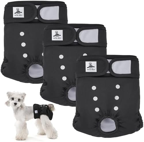 UFO PET Wiederverwendbare Hunde Windeln Weiblich, Läufigkeitshose für Hündinnen M (3 Stück), Hochsaugfähige Hundewindeln für Hündinnen mit Starkem und Flexiblem Verschluss - Schwar