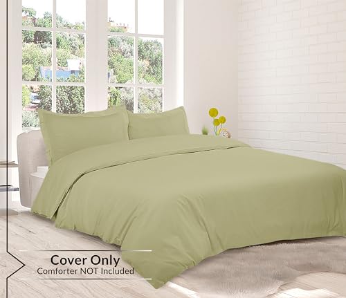 Image of ROYALE LINENS Sage Green Duvet Cover Queen Size - 3 Piece Bedding Comforter Covers - Zipper Closure - 1 Queen Duvet Cover 90x90 inches and 2 Pillow Shams - No Comforter Included
