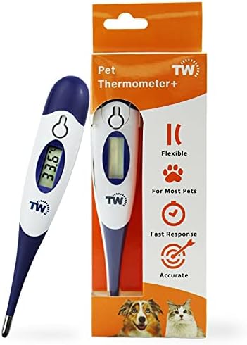 Digital Pet Thermometer For Animal Owners of Dogs Cats Horses Vets Flexible Temperature Probe Includes Veterinary Hobdays Chart