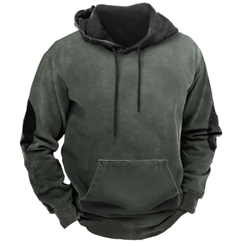 Mens Sweatshirts Hoodies,Casual Long Sleeve Hooded Sweater Vintage Color Block Fall Winter Sport Tops with Pockets
