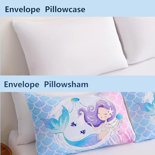 Image of Little Mermaid Bedding Queen Sets for Girls 7 Piece,3D Colorful Tail Comforter Set for Girls, Ultra Soft and Fluffy, Pink Blue Ocean Bed in a Bag with Comforter Sheets Pillowcase & Sham