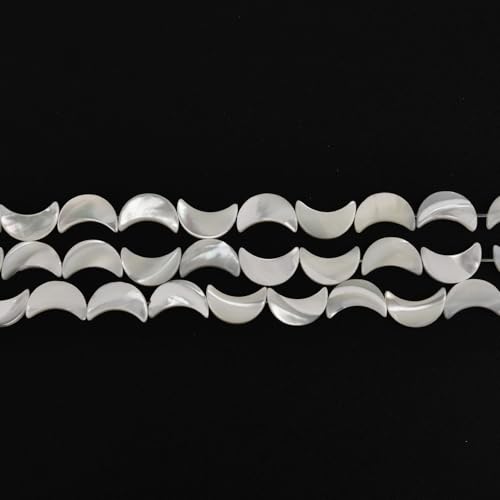 Image of HAAMIIQII Natural White Mother of Pearl Shell Beads 8x12mm Moon Shape Semi Precious Stone Loose Gemstone Beads for Jewelry Making Strand 15 Inch (30-32pcs)