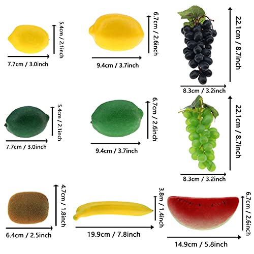 Meiwlong 18 Pcs Artificial Fruits Decoration Home Fake Pineapple Grape Strawberries Pear Oil Fruit Orange Lemon Wax Apple Watermelon Banana Kiwi Pineapple Peach Combination #TOP5