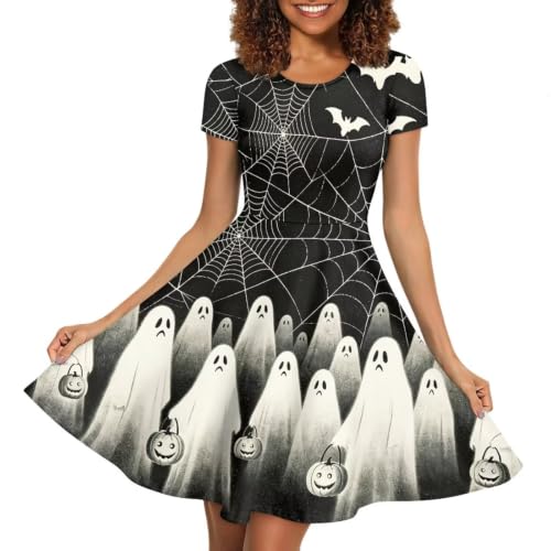 Image of HUGS IDEA Womens Puffy Swing Midi Dress Round Neck Short Sleeve Party A-Line Dresses