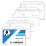 Hay un total de 5 * titulares de identificación. Cada porta credencial puede contener 2 tarjetas de crédito estándar. El número es suficiente para usar. Las ranuras / orificios para colgar no se romperán. Los titulares de la tarjeta de identificación se pueden reutilizar.