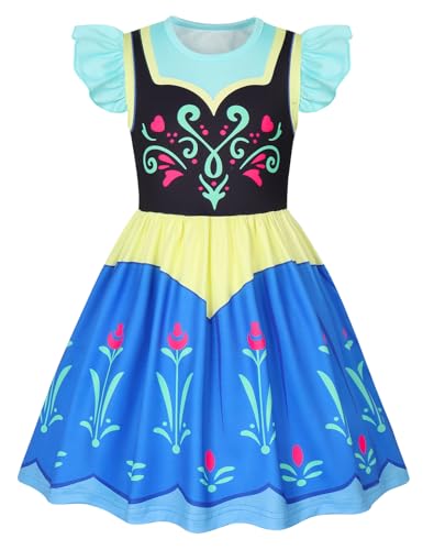 COTRIO Princess Dress Girls Casual Dresses Toddler Twirl Skater Dress A Line Swing Sundress Kids Ruffle Sleeve School Dresses Outfit Size 4t-5t (Blue Black)