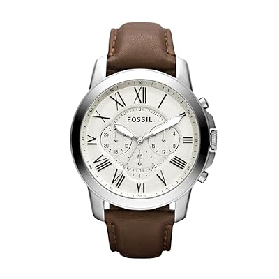 Fossil Orologio Grant da uomo, movimento cronografo al quarzo, cassa in acciaio inossidabile da 44 mm con cinturino in vera pelle, FS4735, Bianco e marrone