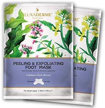 LuxaDerme Foot Peel Mask & Exfoliating Foot Mask for dry, dead & calloused skin removal. Repair rough heels for baby soft feet. At-home Pedicure. Contains AHA, BHA, 30+ Botanicals like Rosemary, Jasmine & Lemon Balm. (Pack of 2)