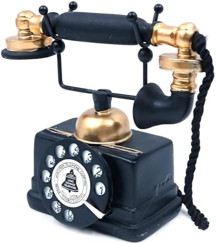 Antique Telephone Creative Retro Decorative Phone Resin Rotary Dialing Telephone Decorating Cafe Bar Window Decoration Home Decoration Props (Black)