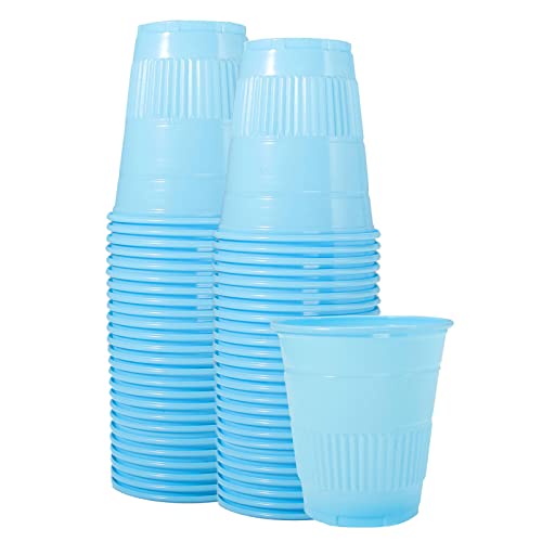 LA MIERE 50 Pack 5 oz Plastic Disposable Recyclable Dental Cups - Party Tumblers, Mouth Rinse & Bathroom Cups - Blue