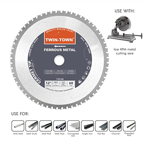 Twin-Town 12-Inch 60 Teeth Steel And Ferrous Metal Cermet Saw Blade With 1-Inch Arbor #TOP3