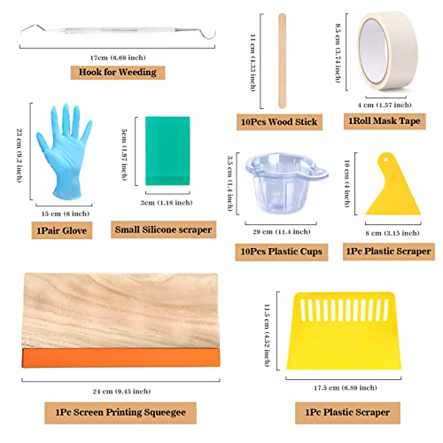 Aoibrloy Screen Printing Kit With 6 Colors Screen Printing Ink, Include 3 Size Silk Screen Printing Frames, 8 Sheets Of Craft Vinyl, 8 Sheets Of Transfer Tape, Screen Printing Squeegee #TOP3
