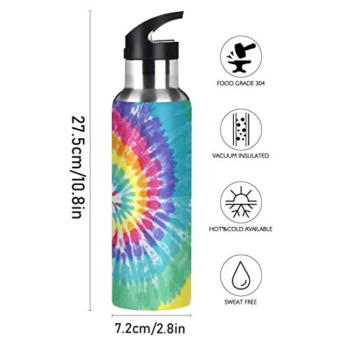 Auuxva Retro Abstract Swirl Tie Dye Water Bottle Vacuum Insulated Stainless Steel Thermos Mug Kids Water Bottle With Straw And Handle Keep Hot Cold Sport Bike Fit Travel Outdoor 20 Oz #TOP1