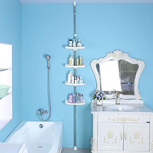 Baoyouni Bathroom Tension Pole Corner Shower Caddy Telescopic Shower Storage Rack Organizer 4 Tier Adjustable Rectangle Shelves - Ivory #TOP3