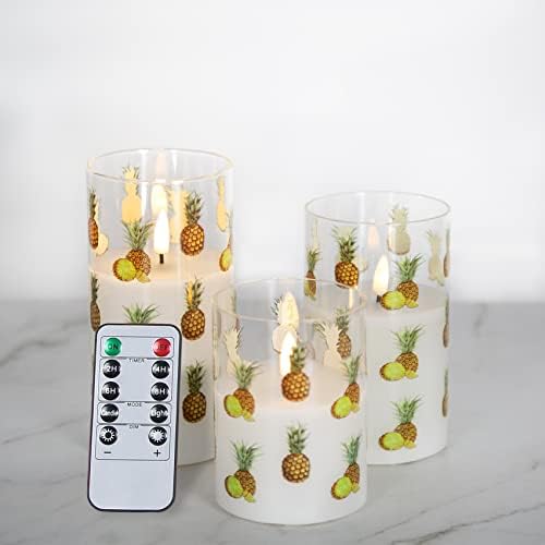 Eywamage Floral Glass Flameless Candles with Remote, Flickering LED Battery Candles D 3" H 4" 5" 6"