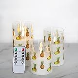 Eywamage Pineapple Glass Flameless Candles with Remote, Flickering LED Battery Pillar Decorative Can