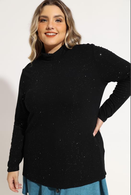 Image of CARCOS Womens Plus Size Tops Mock Neck Long Sleeve Shirts Turtleneck Tunics for Fall Winter XL-5XL