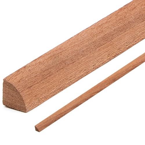 DoubleFill 2 Pack Sapele Mahogany Quarter Round Molding Trim 47'' × 1/2" × 1/2" Unfinished Solid Hardwood Quarter Round Moldings for Floors, Baseboards, Cabinets, DIY Projects