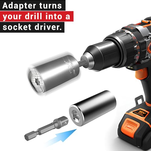 ELK Universal Socket Wrench Grip Tools (7-19mm) with Useful Multifunctional Power Drill Adapter - Gift for Men, Father/Dad, DIY Handyman, Husband, Boyfriend, Him, Women - 2pc Set - Thumbnail 4