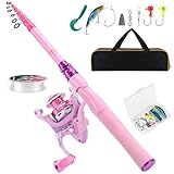 Castaroud Carbon Fiber Pink Fishing Rod and Reel Combos, Lady Telescopic Fishing Pole Kit with Spinning Fishing Reel Tackle Box for Womens Fishing Pole or Girls Fishing Pole