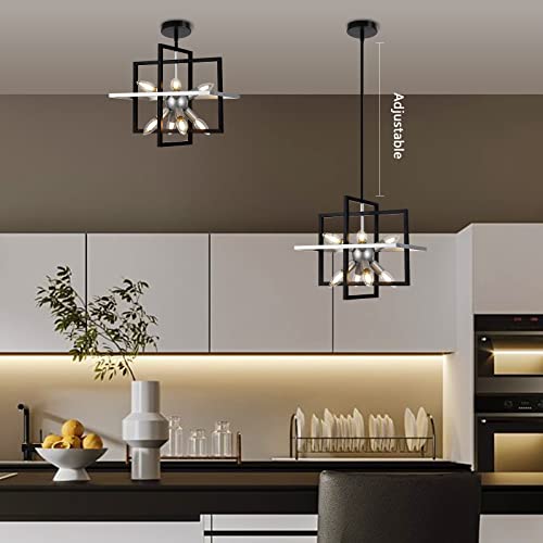 Goomavi Small Modern Lantern Chandeliers,Geometric Black And Chrome Pendant Light Fixture,8-Light Industrial Hanging Chandelier For Dining Room, Living Room, Kitchen, Foyer, Hallway, Farmhouse #TOP3