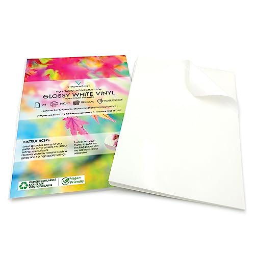 Autocollant en vinyle blanc brillant A4 Evergreen Goods pour impression jet d'encre 40 feuilles