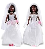 Mozlly Bride Dolls for Girls - Black Hair Magical Princess Bride Doll Playset for Girls and Boys, White Wedding Dress Toy Doll Playsets for Magical Bride Wedding Pretend Play Dress Up Toy - Set of 2