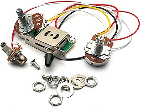 SAPHUE Electric Guitar Wiring Harness Prewired Kit A500k B500K 18mm Shaft Big Pots 3 Way Switch Volume Tone Control Wiring Harness