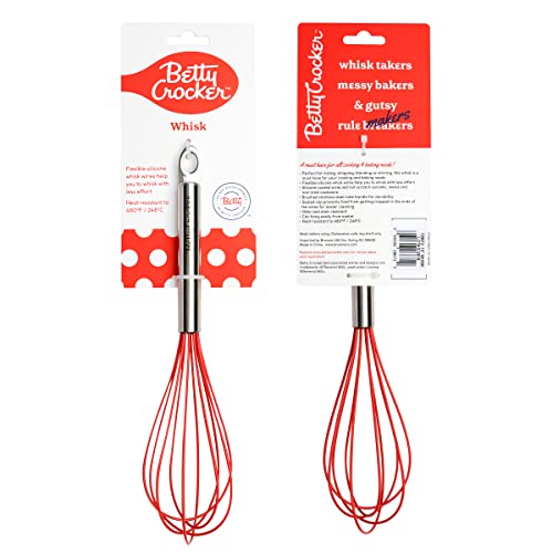 Betty Crocker Silicone Coated 10 Inch Whisk, Red/Stainless Steel #TOP24