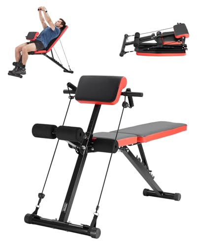 VEVOR Banc de Musculation Multifonction pour Entraînement Complet du Corps, Banc Lombaire Hyperextension Réglable et Pliable, Chaise Romaine Capacité 350 kg, pour Fitness Dos Bras Abdomen Gym Domicile
