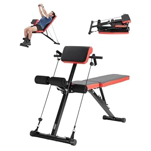 VEVOR Banco de Pesas Multifuncional para Entrenamiento de Cuerpo Completo, Banco de Hiperextensión con Silla Romana, Carga 350 kg, para Entrenamiento de Espalda, Brazos, Abdominales, Negro+Rojo