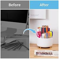 Marbrasse Desk Organizer, 360-Degree Rotating Pen Holder, Desk Organizers and Accessories with 5 Compartments Pencil Holder, Art Supply Storage Box Caddy for Office, Home（White） — image 7