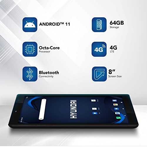 Hyundai Hytab Pro 8La1 8" Android Tablet - Fhd Ips Screen With Octa-Core Processor, Android 11, 4Gb Ram, 64Gb Storage, 5Mp/13Mp, Lte Cellular, Black #TOP3