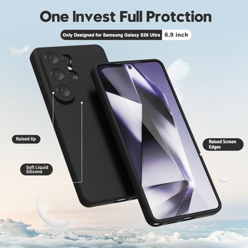 Image of DIZORO Samsung Galaxy S26 Ultra Case, Liquid Silicone Cover with Camera Protection Anti-Scratch Soft Microfiber Lining Shockproof Protective Phone Back Cover Case (Black)